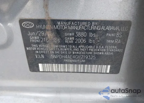 2016 Hyundai Elantra Se from USA, damaged, VIN 5NPDH4AE4GH719325